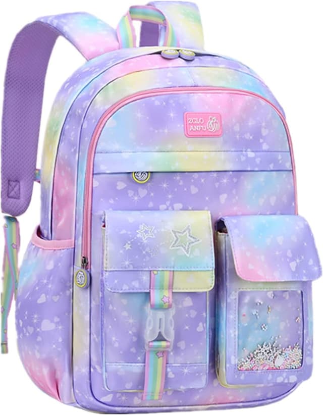 Detalle de VIDOSCLA Cute colourful casual daypack for girls (gradient purple) – lightweight primary school backpack