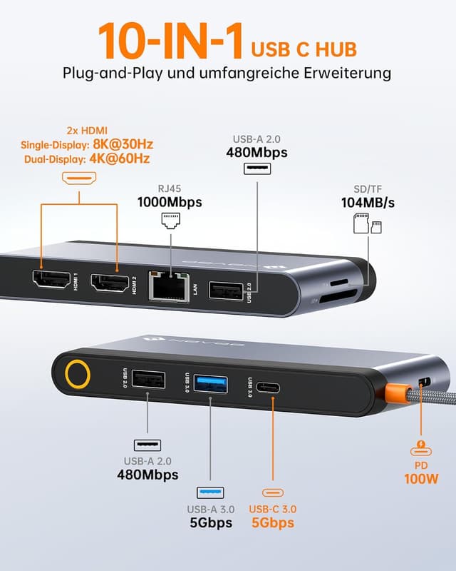 Detalle 2 de NOVOO Docking Station USB C Hub