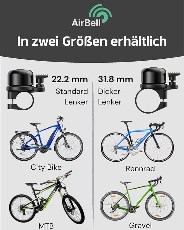 Detalle 2 de AirBell® Fahrradklingel für Apple AirTag – versteckte Halterung im Klingelgehäuse, Diebstahlsicherung (22,2 mm, inkl. Werkzeug)