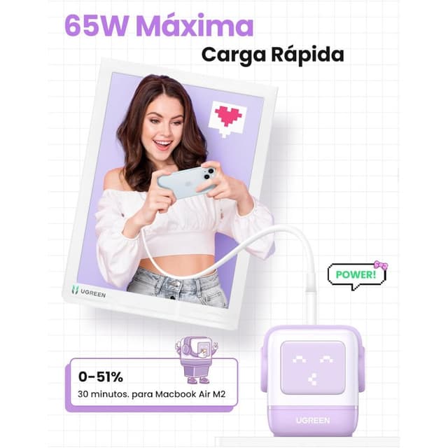 Thumbnail 1 de Ugreen Uno Cargador rápido 65W GaN 2 USB-C + USB-A