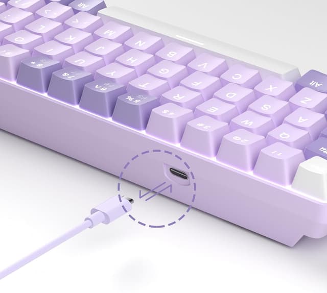 Detalle 2 de MageGee Portable MK-BOX 60% Mechanical Keyboard (68 keys, Red switch, RGB backlit) – purple