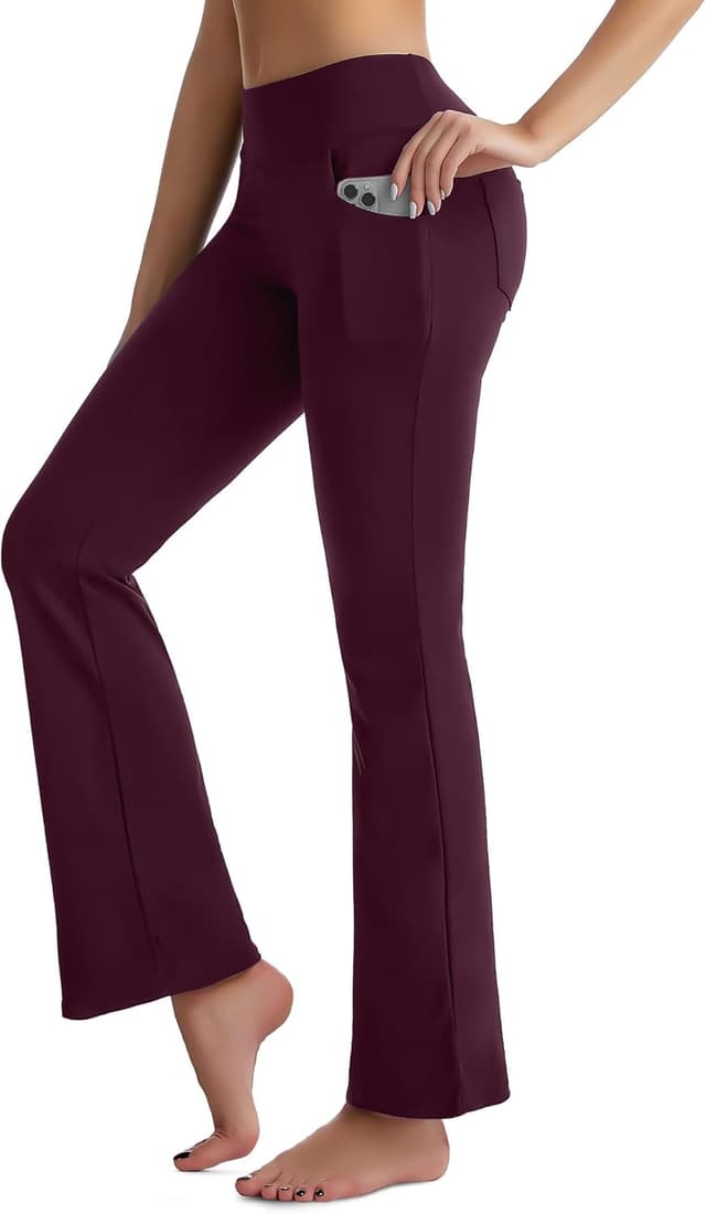 Detalle de CAMBIVO Ladies Stretch Bootleg Trousers – bootcut yoga pants with pockets and elasticated waist