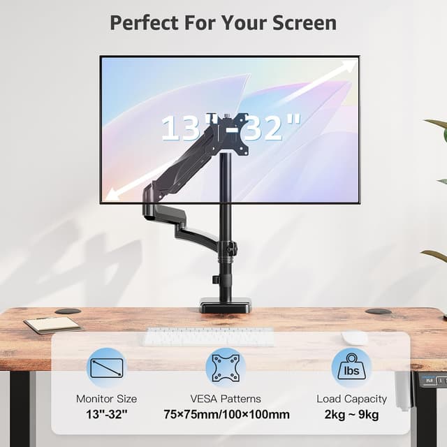 Detalle 2 de MOUNTUP 705 mm Langarm Monitorhalterung für 13–32 Zoll (EU6021B) – Einzelarm bis 9 kg