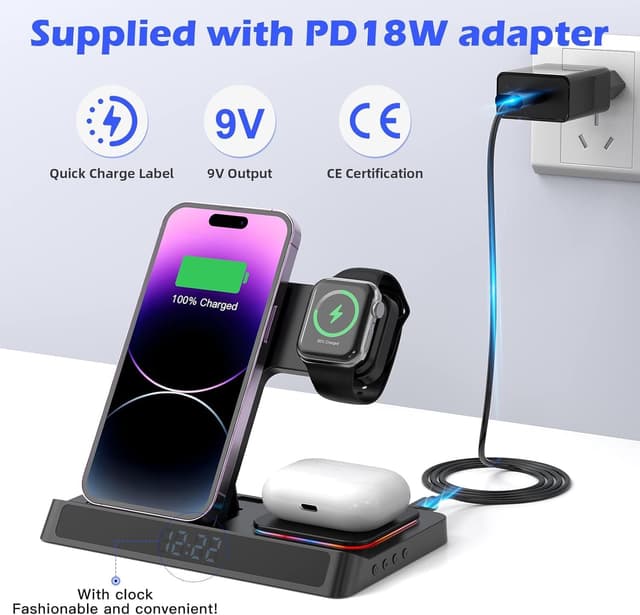 Detalle de Caricatore wireless 4 in 1 Qi per iPhone, Apple Watch e AirPods