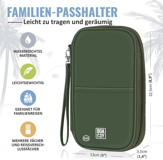 Detalle 2 de BOACAY Reisepass-Tasche mit RFID – Reiseunterlagen-Organizer wasserdicht für Damen & Herren
