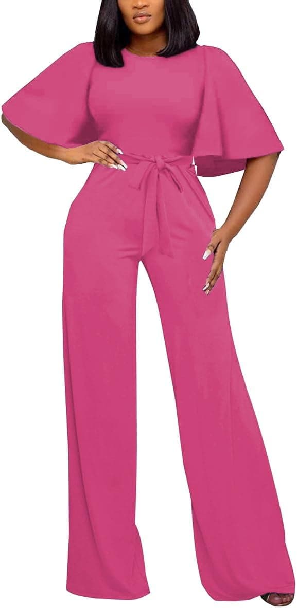 Thumbnail 6 de BessCops Women’s Loose Short Sleeve Belted Wide-Leg Pant Romper Jumpsuit