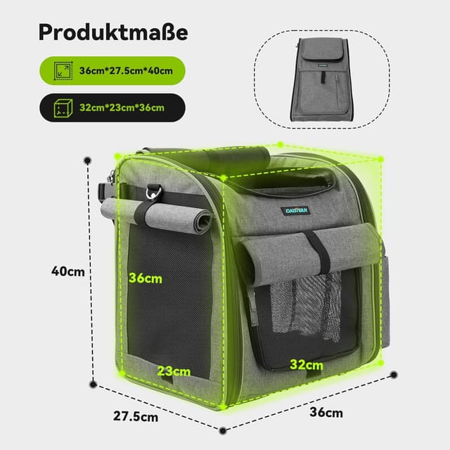 Detalle de DAISTERN Hundekorb fürs Fahrrad vorne mit L-Halterung, faltbar & atmungsaktiv (bis 10 kg)