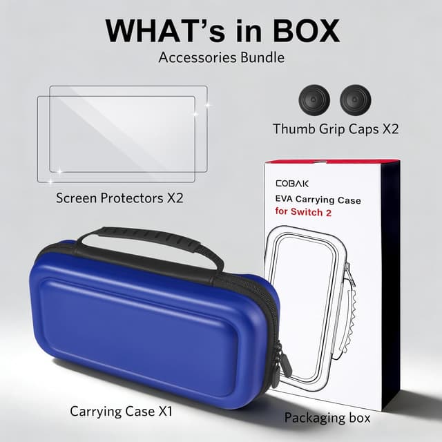 Detalle de CoBak Large Capacity Carrying Case for Nintendo Switch 2 (2025) — 3-in-1 Accessories Bundle (Blue)
