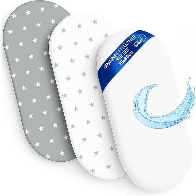 Detalle de Spannbettlaken Kinderwagen/Baby 35x75 cm – 3-teiliges Set (2x Bettlaken + 1x wasserdichter Matratzenschoner)