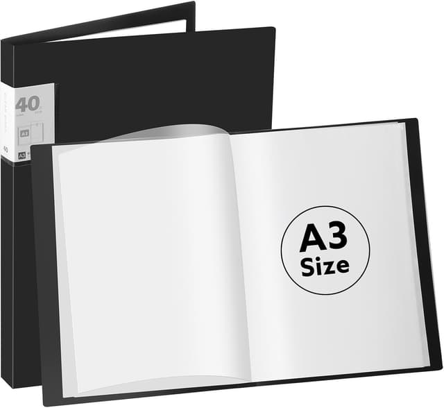 Detalle de A3 Display Book Folder (Black) – 40 Pocket A3 Presentation Portfolio with Clear Plastic Sleeves