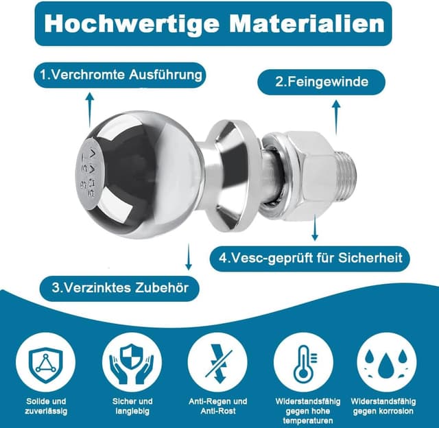 Detalle de Tyafzzn Anhängerkupplungskugel 50 mm für 3,5 t (Kupplungskugel/Ackerschiene) mit 22 mm Stiftdurchmesser