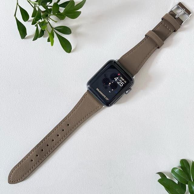 Detalle de AoYi Italian Genuine Leather Straps for Apple Watch (Series 11–1, SE & Ultra) – Slim cowhide leather bands