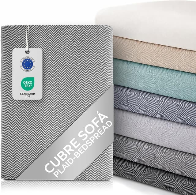 Detalle de Textilhome Copridivano e Copriletto Multiuso Modello Martina “plaid/foulard” 130x180 cm – grigio scuro, certificato OEKO-TEX