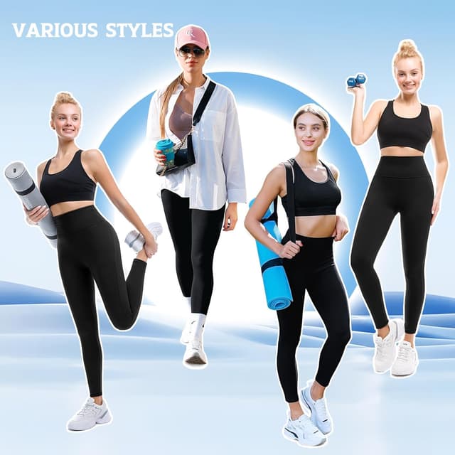 Detalle 2 de Leafigure 3-pack high-waisted leggings for women (black) – non see-through workout, yoga & everyday wear