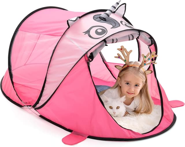 Detalle de BTGGG Kids Pop Up Tent – Foldable portable playhouse for indoor & outdoor play (Pink Unicorn, 182 x 96 x 82cm)