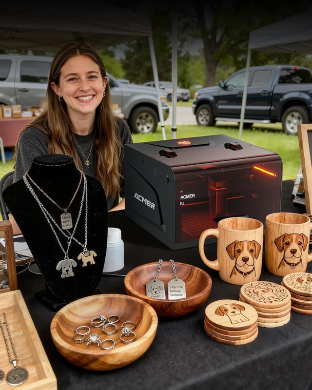 Detalle de ACMER Laser Engraver Machine K1 Desktop 7W (150×150mm) enclosed laser cutter for wood, plywood & acrylic