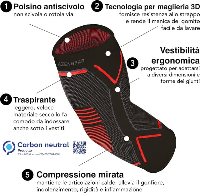Detalle 2 de aZengear gomitiera di compressione per epicondilite (2 pezzi) – supporto per dolore da tendinite, tennis e golf (M)