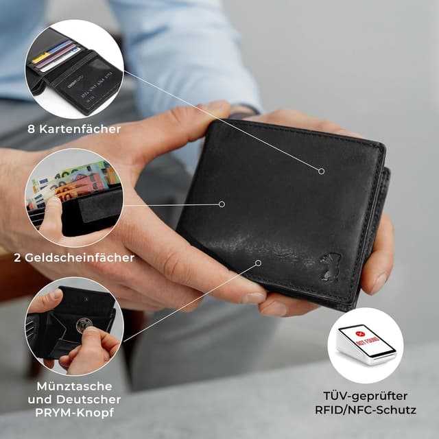 Detalle 2 de Berliner Bags Vintage Geldbörse Peter aus Leder (RFID, TÜV) – Dunkelgrau