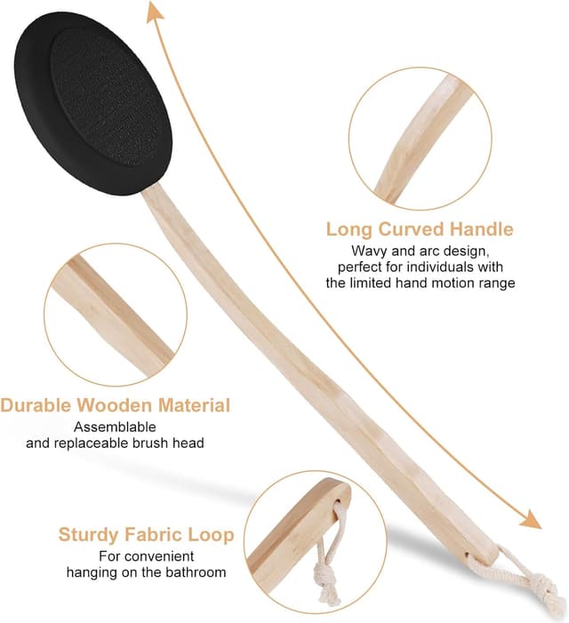 Detalle 2 de URAQT Back Cream Applicator (7-pack) long wooden handle body brush for lotion, shower and hard-to-reach areas