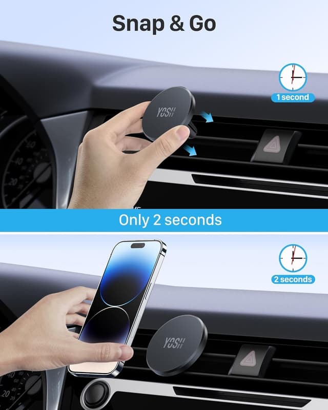 Detalle de YOSH Support téléphone voiture magnétique Mag-Safe (lot de 2) avec maintien 35N+