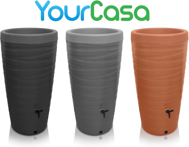 Detalle de YourCasa Regentonne 240 Liter Wave Design, frostsicher aus Kunststoff mit Wasserhahn (Anthrazit)