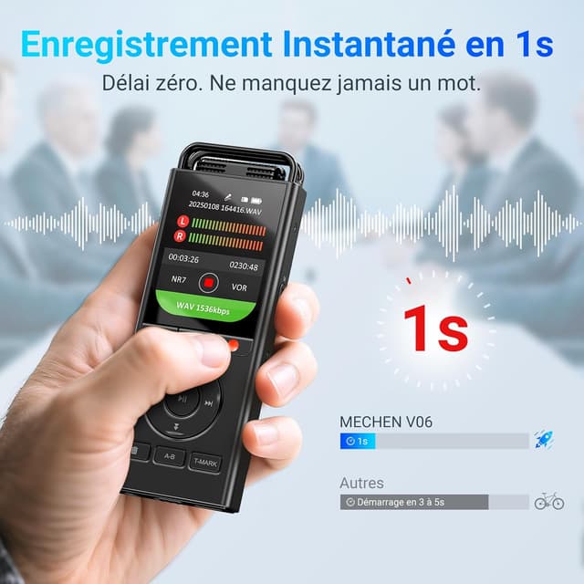 Detalle de MECHEN Dictaphone Enregistreur Vocal Numérique 144 Go