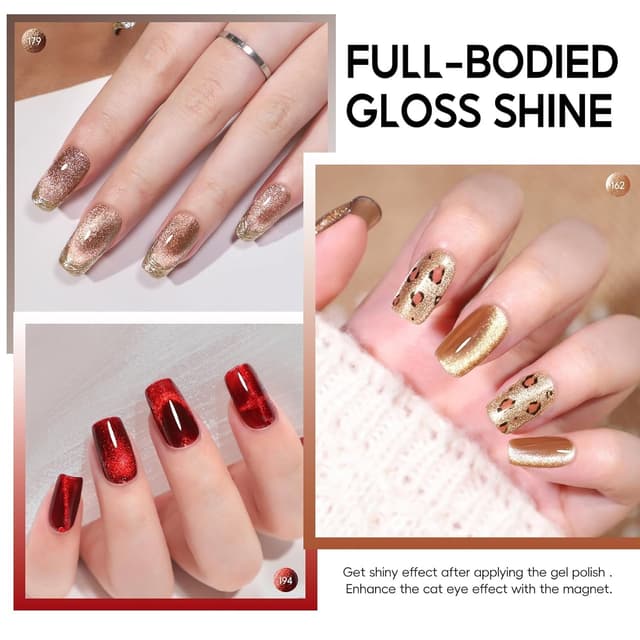 Detalle de PEACECOLOR 6-tlg. UV Cat-Eye Nagellack-Set (rot) mit Magnet, UV/LED-Härtung, DIY zu Hause (6×10 ml)