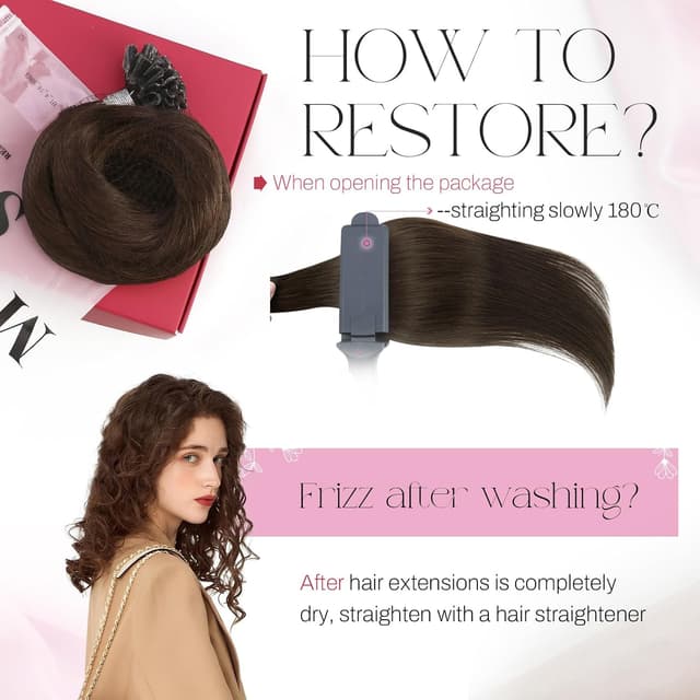 Detalle de Moresoo Extension Cheratina Capelli Veri Marrone Scuro Remy, uso quotidiano, #4 (35 cm) 40 g, 50 ciocche