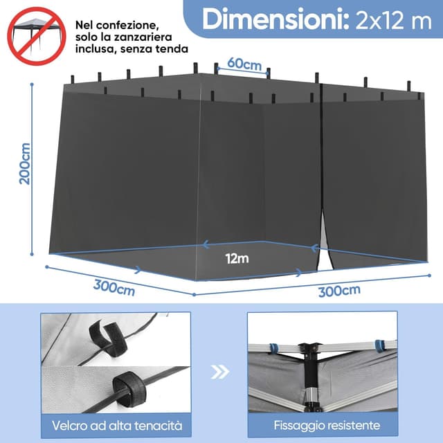Detalle de Zanzariera Sekey per gazebo 3 x 3 m, con cerniera e cinturini