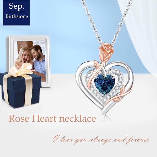 Detalle de LAVUMO Collier femme Argent sterling 925 et laiton : pendentif double cœur rose avec pierre de naissance