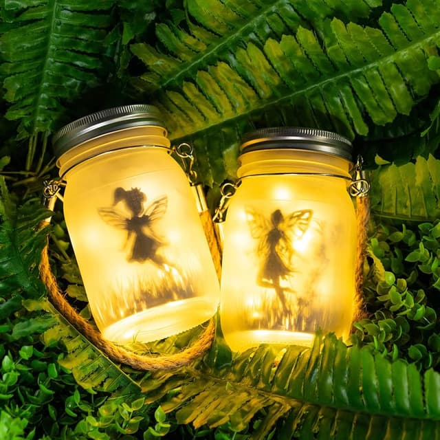 Detalle 2 de BXROIU 2 Pack Solar Jar Lights with Hanging Fairy Lantern Strings (Warm White)