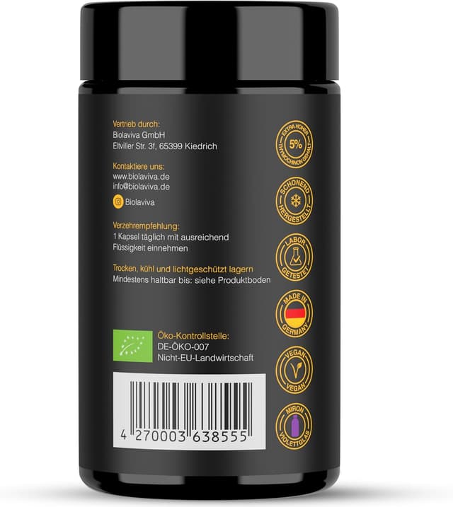 Thumbnail 6 de Premium BIO Schwarzkümmelöl Kapseln (Nigella sativa) – 5.000 mg Thymochinon, 60 vegane Kapseln im lichtgeschützten Violettglas