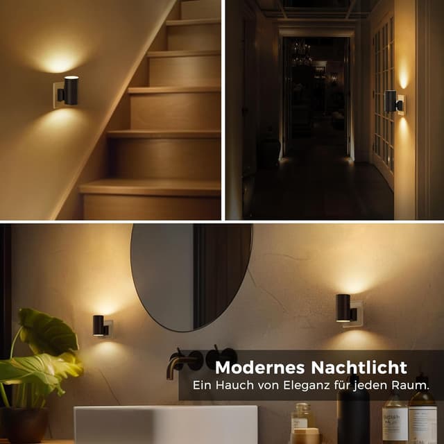 Detalle de LOHAS-LED Nachtlicht Steckdose mit Dämmerungssensor, dimmbar (0–100 lm), 3000K warmweiß, schwarz