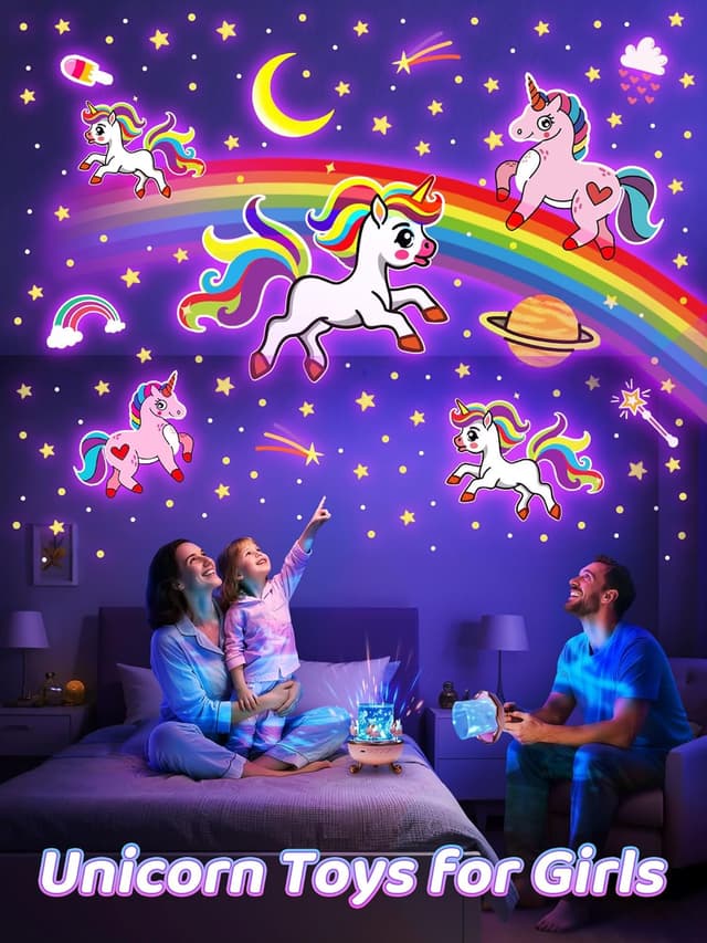 Detalle 2 de Carousel Night Light for Kids: Unicorn Star Projector With Remote, Timer, Music & Films (315 Color Modes)