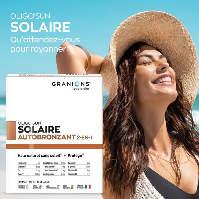 Detalle de BRONZAGE – Autobronzant en gélules 2-EN-1 GRANIONS, complément alimentaire (1 mois, 30 gélules)