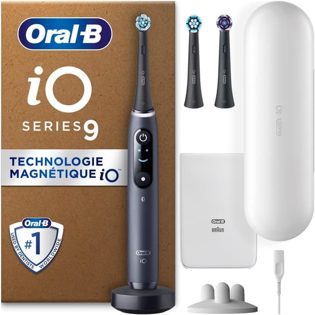 Detalle de Oral-B iO Série 9 brosse à dents électrique noire (capteur de pression, 7 modes) + 3 têtes de recharge