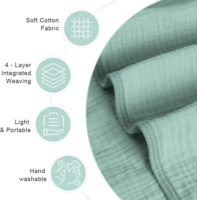 Detalle de Aolso accappatoio neonato con cappuccio 80x80 cm in crêpe, asciugamano super assorbente verde