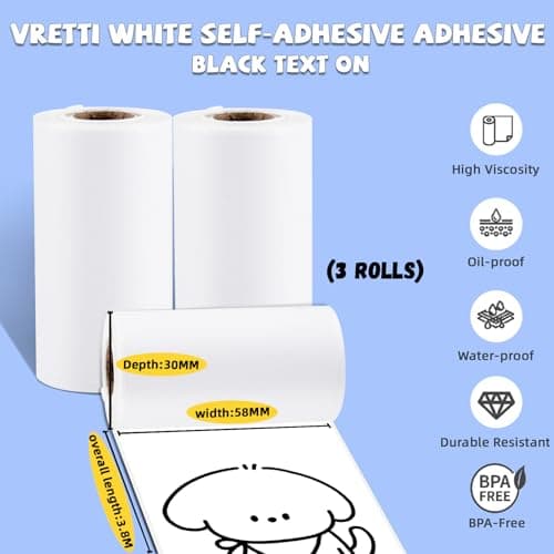 Detalle 2 de vretti 3 Rollos Papel Térmico 57x30 mm