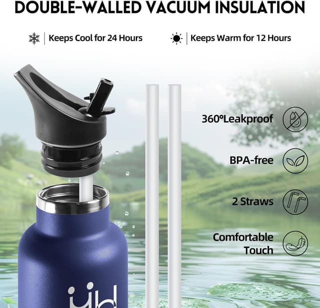 Detalle 2 de Motswedi Borraccia Termica da 750 ml in acciaio inox 18/8 con cannuccia e doppia tapa, senza BPA (blu scuro)