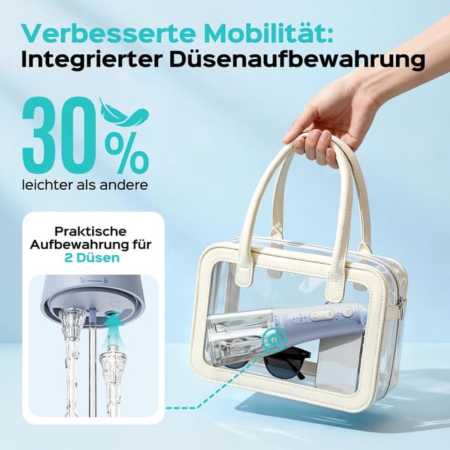 Detalle 2 de COSLUS C51 Munddusche kabellos mit 3 Modi und 6 Druckeinstellungen (300 ml) – blau