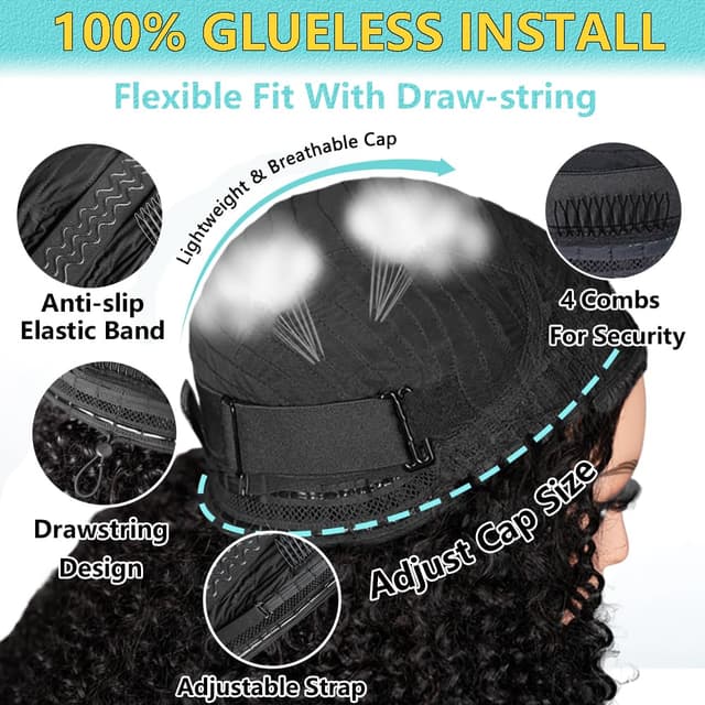 Thumbnail 6 de VFFTI Kinky Curly Half Wig (Human Hair) — 3-in-1 Drawstring Seamless Flip-Over, Beginner-Friendly