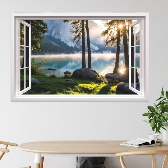 Detalle de HPNIUB 3D Beach Wall Stickers (Sea View Wall Art) – 2-sheet sea scenery mural decal