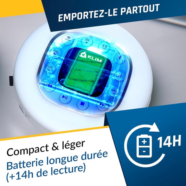 Detalle 2 de KLIM Journey : lecteur CD portable Walkman blanc avec Bluetooth, radio FM et batterie