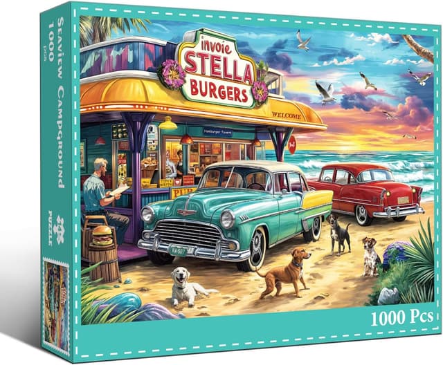 Detalle de Chalzidar Jigsaw Puzzles for Adults — 1000-Piece Seaview Campground Scene (27.5 x 19.7 in)
