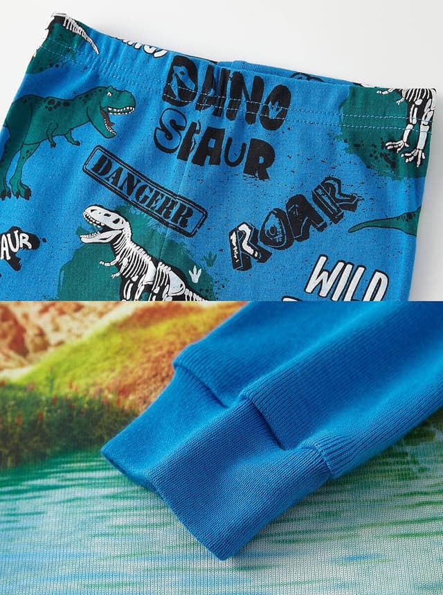 Detalle de SOIBEEN Jungen-Pyjama-Set mit Dinosauriern (4-teilig) aus Baumwolle, Langarm – für 1 bis 12 Jahre