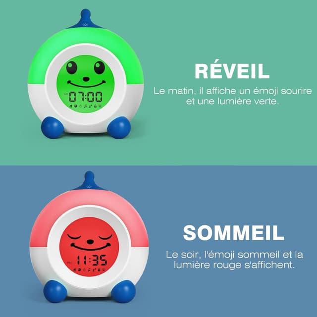 Detalle de I·CODE Reveil Enfant jour/nuit avec veilleuse et fonction sieste (bleu)