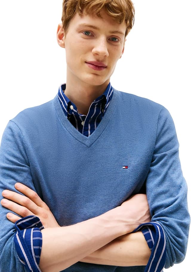 Detalle de Tommy Hilfiger Men’s Essential Cotton V-Neck Jumper