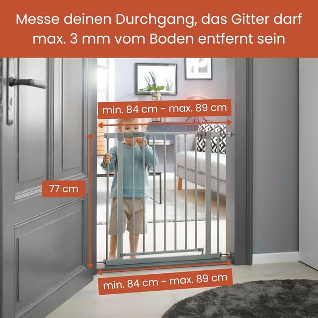 Detalle de hauck Stop N Safe 2 Sicherheitsgitter (silber) für 84–89 cm Öffnungsbreite – ohne Bohren, manuelle 1-Hand-Öffnung