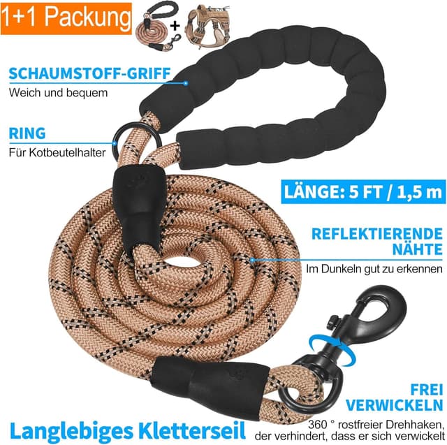 Detalle de Haapaw Heavy Duty taktisches Hundegeschirr für große Hunde – verstellbar mit Molle-System