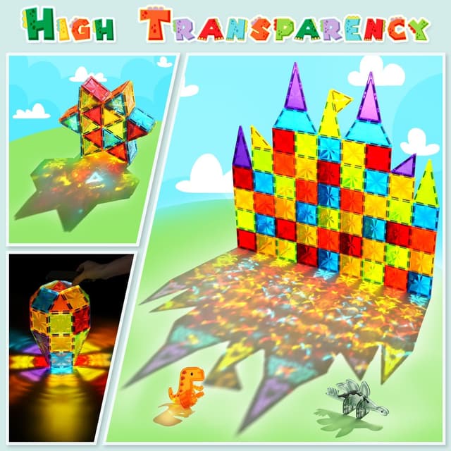 Detalle de Theefun 52-teilige magnetische Bausteine (Magnetspielzeug) für Kinder ab 3 Jahren – bunte Tier-Themen